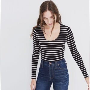 Madewell Long Sleeve Striped Scoopneck Bodysuit